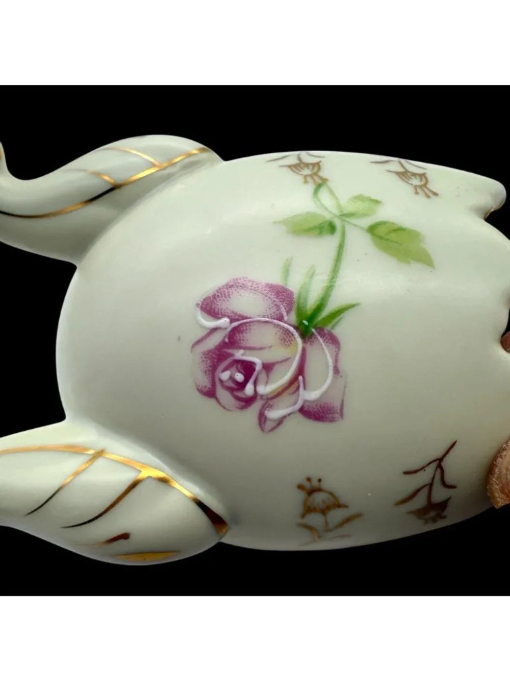 Vtg 1960s Inarco Handpainted Porcelain Broken Egg Vase Roses MCM 4